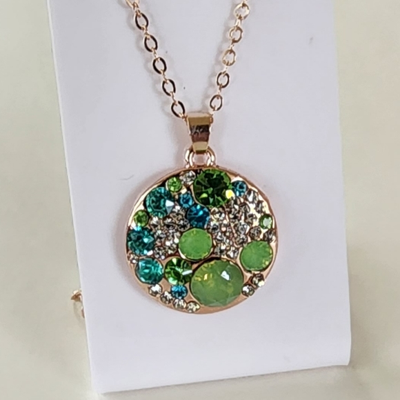 🐭 Mickey Mouse Aqua Gemstone Rose Gold Necklace - Picture 4 of 7
